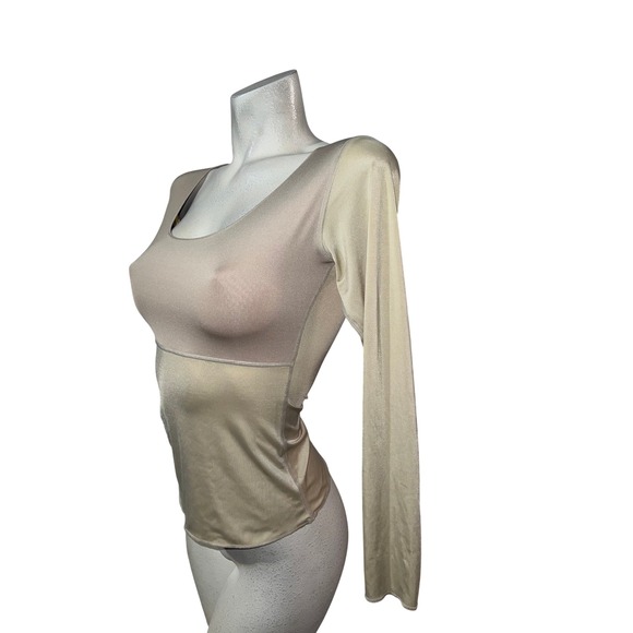 SPANX by Sara Blakely Long Sleeve Scoop Neck Shaper Smoother Panel Top Beige M - Picture 3 of 6